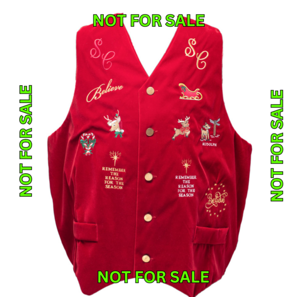 Embroidered Santa Velvet Vest With Buttons (Comes in several embroidery designs) - Image 2